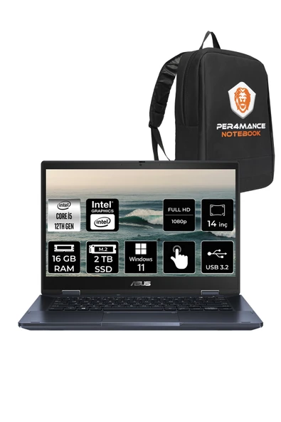 ASUS Expertbook B3 Flip i5 1235U 16GB RAM 2TB SSD 14" FHD W11P Dokunmatik Bilgisayar & PER4 ÇANTA ürün görseli 1