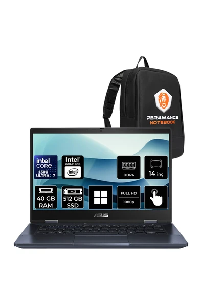 ASUS ExpertBook B3 Flip Core 7 150U 40GB RAM 512GB SSD 14" FHD Touch Win11 Pro B3402EC1132P357 Taşınabilir Bilgisayar + PER4 Çanta ürün görseli 1
