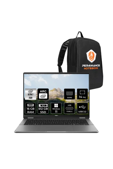 ASUS Vivobook 14 Flip Ultra 7 256V 16GB RAM 512GB SSD 14'' WUXGA OLED W11P Dizüstü Bilgisayar & PER4 ürün görseli 1