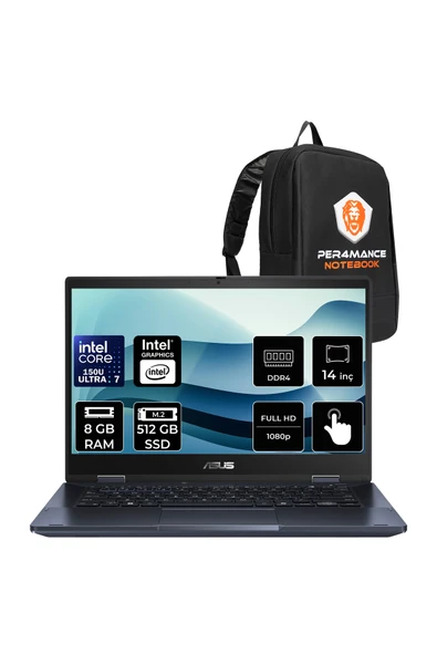 ASUS ExpertBook B3 Flip Core 7 150U 8GB RAM 512GB SSD 14" FHD Touch FreeDos B3402EC1132P302 Notebook + PER4 Çanta ürün görseli 1