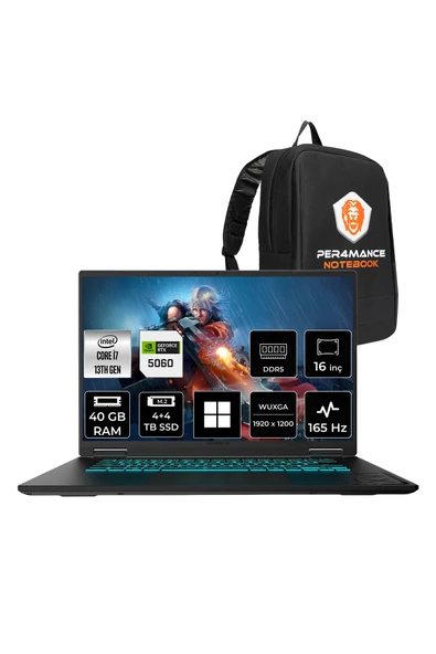 Gigabyte Gaming A16 i7 13620H RTX5060 8GB 40GB RAM 4+4TB SSD 16" FHD+ 165Hz Win11 Pro A16CVHP438 Gaming Laptop + PER4 Çanta ürün görseli 1