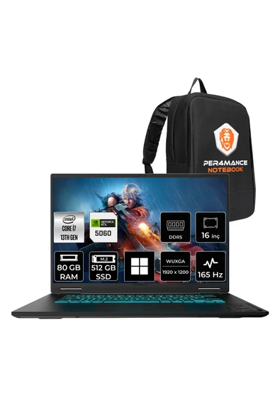 Gigabyte Gaming A16 i7 13620H RTX5060 8GB 80GB RAM 512GB SSD 16" FHD+ 165Hz Win11 Home A16CVHP398 Gaming Laptop + PER4 Çanta ürün görseli 1