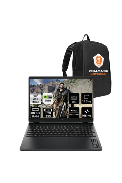 HP Hyperx Omen 15 i7-14650HX 80GB 1TB SSD RTX5060/8GB 15.3" WUXGA 165Hz FDOS Gaming Laptop ürün görseli 1