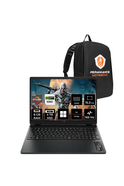 HP Hyperx Omen 15 Ryzen 7 260 8GB 4TB SSD RTX5060/8GB 15.3" WUXGA 165Hz W11P Gaming Laptop ürün görseli 1