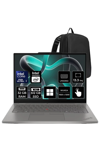 LENOVO ThinkPad L13 Core Ultra 7 255U 32GB RAM 512GB SSD 13.3" FHD+ Multi-Touch Win11 Pro Dizüstü Bilgisayar + Per4 Çanta ürün görseli 1