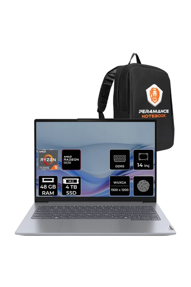 LENOVO ThinkBook 14 Gen 7 Ryzen 5 7535HS 48GB RAM 4TB SSD 14" FHD+ FreeDos Dizüstü Bilgisayar ürün görseli 1