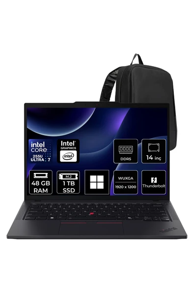 LENOVO ThinkPad T14 Core Ultra 7 255U 48GB RAM 1TB SSD 14" FHD+ Win11 Pro Dizüstü Bilgisayar + Per4 Çanta ürün görseli 1