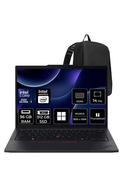 LENOVO ThinkPad T14 Core Ultra 7 255U 96GB RAM 512GB SSD 14" FHD+ Win11 Home Dizüstü Bilgisayar + Per4 Çanta ürün görseli 1