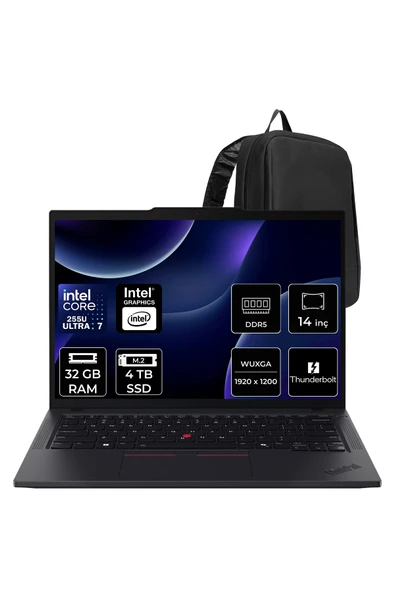 LENOVO ThinkPad T14 Core Ultra 7 255U 32GB RAM 4TB SSD 14" FHD+ FreeDOS Dizüstü Bilgisayar + Per4 Çanta ürün görseli 1