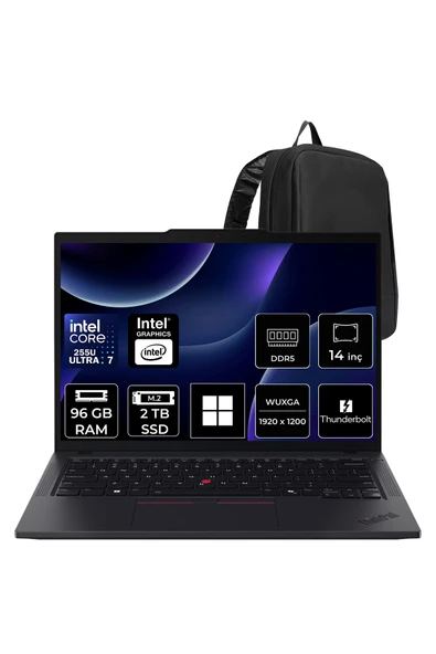 LENOVO ThinkPad T14 Core Ultra 7 255U 96GB RAM 2TB SSD 14" FHD+ Win11 Home Dizüstü Bilgisayar + Per4 Çanta ürün görseli 1