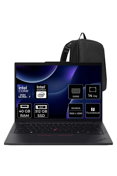 LENOVO ThinkPad T14 Core Ultra 7 255U 40GB RAM 512GB SSD 14" FHD+ FreeDOS Dizüstü Bilgisayar + Per4 Çanta ürün görseli 1