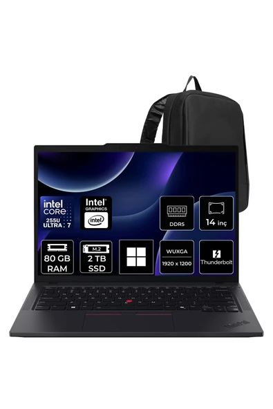 LENOVO ThinkPad T14 Core Ultra 7 255U 80GB RAM 2TB SSD 14" FHD+ Win11 Home Dizüstü Bilgisayar + Per4 Çanta ürün görseli 1