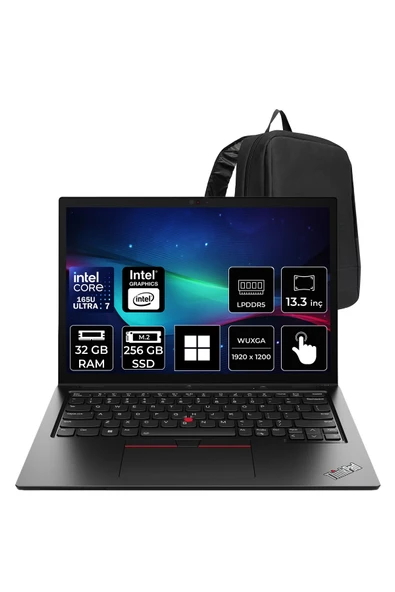 LENOVO ThinkPad L13 Core Ultra 7 165U 32GB RAM 256GB SSD 13.3" FHD+ Multi-Touch Win11 Home Dizüstü Bilgisayar + Per4 Çanta ürün görseli 1