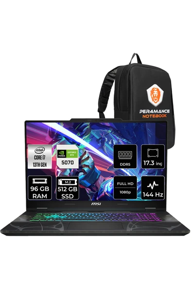MSI Cyborg 17 i7 13620H 96GB 512GB SSD RTX5070/8GB 17.3" FHD 144Hz FDOS Gaming Laptop B13WGKG ürün görseli 1