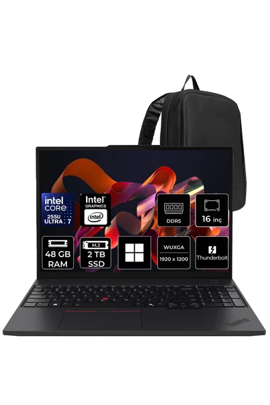 LENOVO ThinkPad T16 Core Ultra 7 255U 48GB RAM 2TB SSD 16" FHD+ Win11 Pro Dizüstü Bilgisayar + Per4 Çanta ürün görseli 1