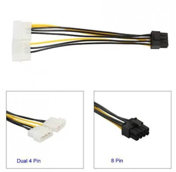 8 Pin Power Kablo 8 Pin to Molex Power PCIE Ekran Kartı Güç Kablo ürün görseli 1