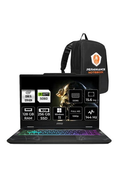 MSI Cyborg 15 i5 13420H RTX 5060 8GB 128GB RAM 256GB SSD 15.6" FHD 144Hz Win11 Pro B13WFKG491XTRP446 Gaming Laptop + Per4 Çanta ürün görseli 1