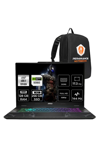 MSI Cyborg 17 i7 13620H RTX 5060 8GB 128GB RAM 256GB SSD 17.3" FHD 144Hz FreeDOS B13WFKG092XTRP346 Gaming Laptop + Per4 Çanta ürün görseli 1