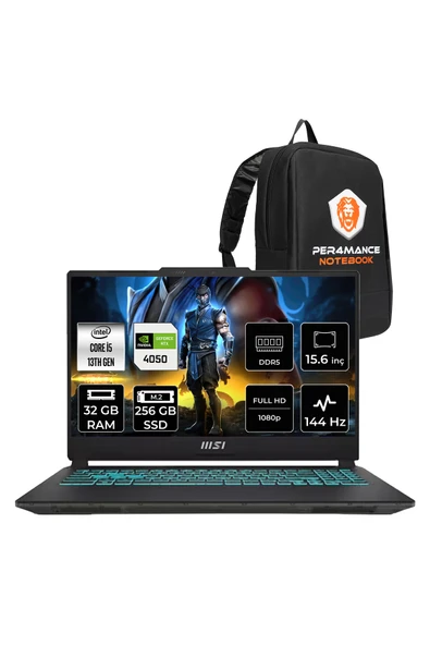 MSI CYBORG 15 A13VE i5 13420H 32GB 256GB SSD RTX4050/6GB 15.6" FHD 144Hz FDOS Gaming Laptop & PER4 Çanta ürün görseli 1