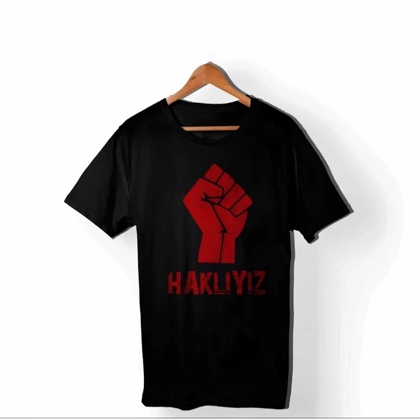 1 Mayıs Emek ve Dayanışma Günü HAKLIYIZ Baskılı Bisiklet Yaka T-shirt - Siyah ürün görseli 1