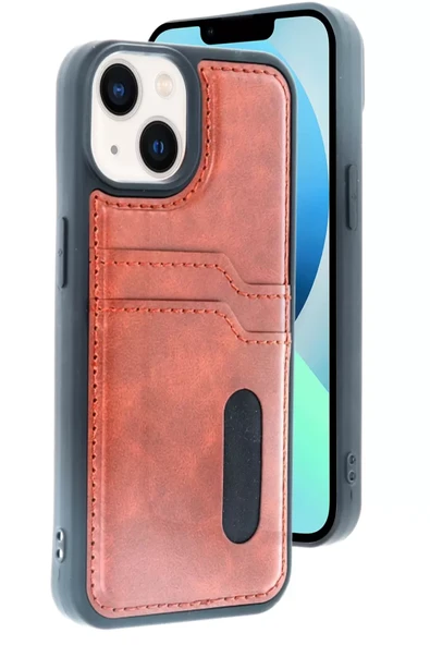 Newface Apple iPhone 15 Sara Kartvizitli Deri Kılıf - Taba ürün görseli 1