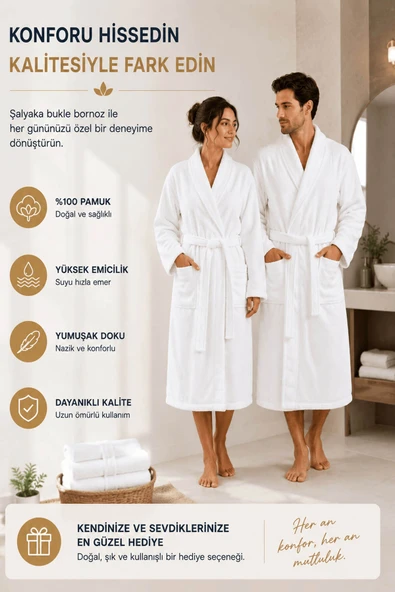 Tek Kişilik Banyo Bornozu %100 Pamuk Şalyaka Bukle Perla Collection ürün görseli 1