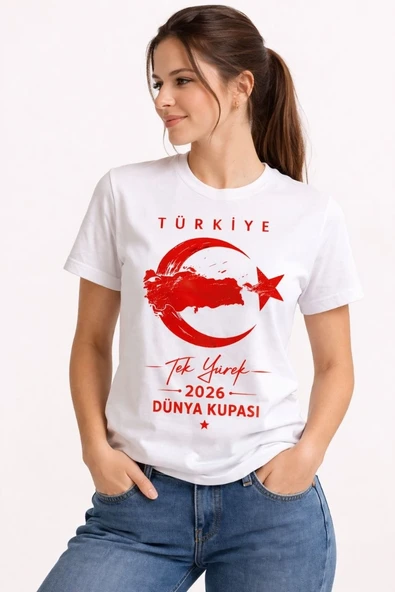 Kadın TÜRKİYE Ay Yıldız 2026 Dünya Kupasi Taraftar Forma T-Shirt - Beyaz ürün görseli 1