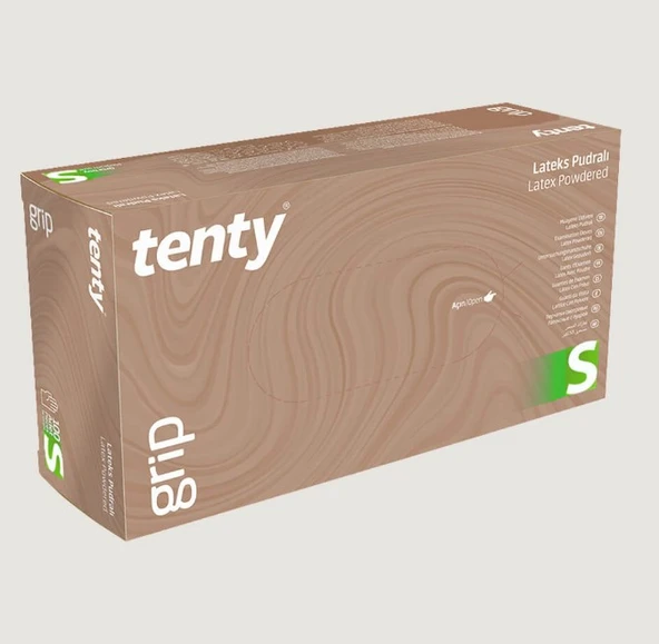 Tenty Grip Pudralı Lateks Muayene Eldiveni S Beden Beyaz 100’lü ürün görseli 1
