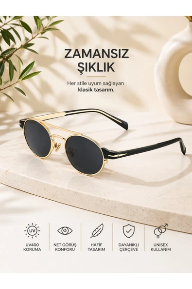 Optic Master Metal Çerçeveli Güneş Gözlüğü Oval Siyah Camlı ürün görseli 1