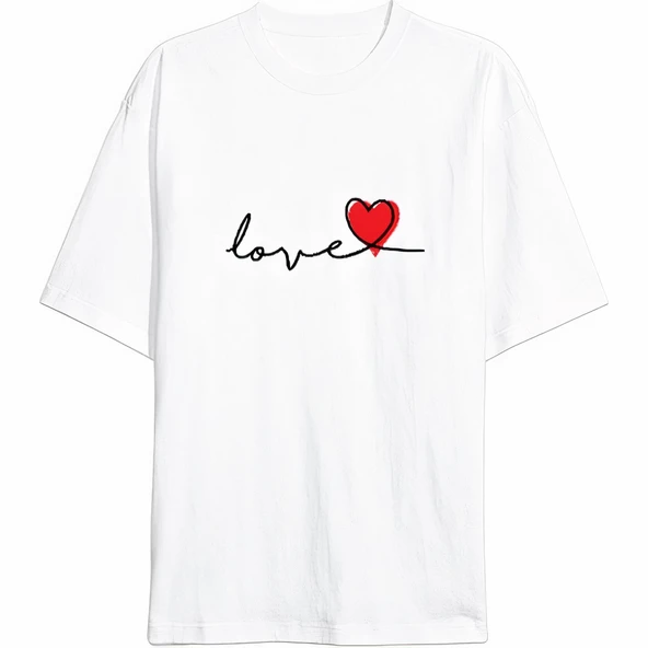 14 Şubat Tişört Sevgililer Günü İçin Özel Tasarım Love Baskılı T-shirt - Beyaz ürün görseli 1