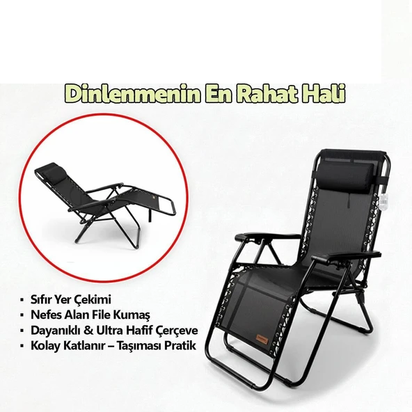 Madfox EasyRest Katlanır Şezlong Sandalye SİYAH - Resim 6