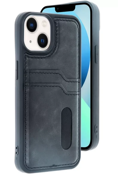 Newface Apple iPhone 15 Sara Kartvizitli Deri Kılıf - Siyah ürün görseli 1