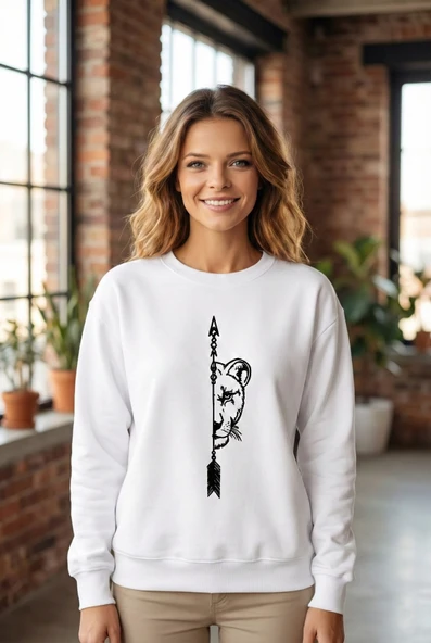 Sevgililer Günü Baskılı Oversize Bisiklet Yaka Sweatshirt - Beyaz ürün görseli 1