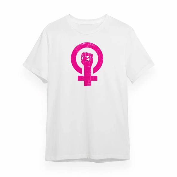8 Mart Dünya Kadınlar Günü Baskılı Oversize Bisiklet Yaka T-shirt - Beyaz ürün görseli 1