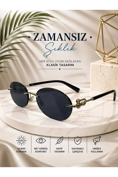 Optic Master Metal Çerçeveli Güneş Gözlüğü Oval Siyah Camlı ürün görseli 1