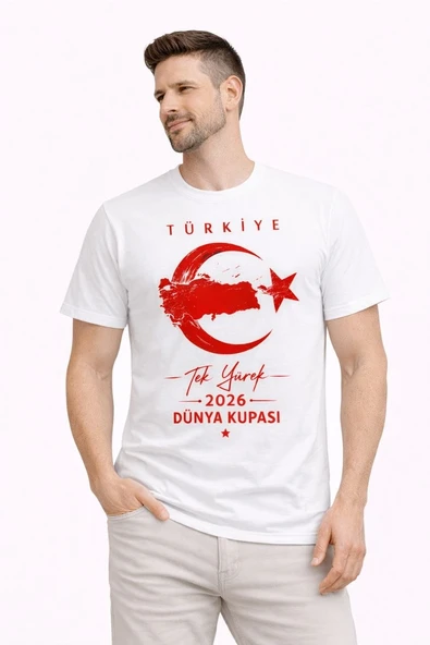 Erkek TÜRKİYE Ay Yıldız Baskılı Taraftar Forma T-Shirt - Beyaz ürün görseli 1