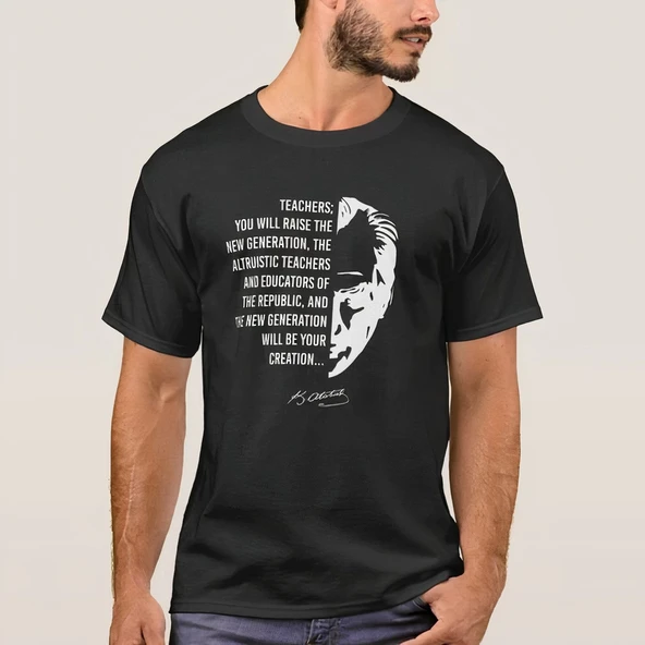 24 Kasım Öğretmenler Günü Temalı Baskılı Bisiklet Yaka T-shirt - Siyah ürün görseli 1