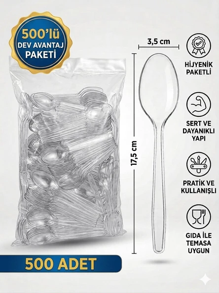 500 Adet Lüx Sert Plastik Kaşık ( TOPTAN FİYAT PAKETİ ) ürün görseli 1