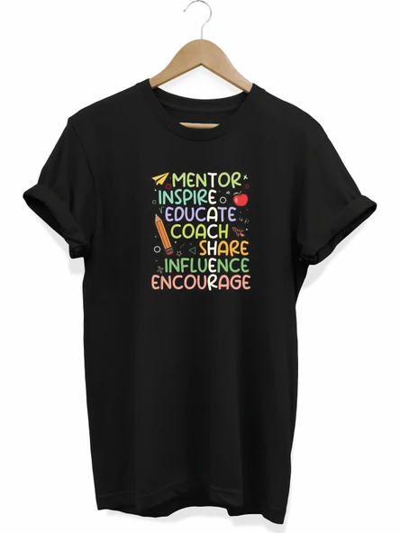 24 Kasım Öğretmenler Günü Hediye Temalı Oversize Bisiklet Yaka T-shirt - Siyah ürün görseli 1