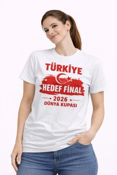 Kadın TÜRKİYE Baskılı Tişört Ay Yıldız 2026 Dünya Kupası Taraftar Forma T-Shirt - Beyaz ürün görseli 1