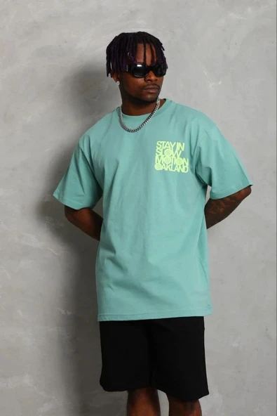 Erkek Baskılı T-Shirt Kısa Kol Bisiklet Yaka Regular Fit Tişört - Mint Yeşili ürün görseli 1