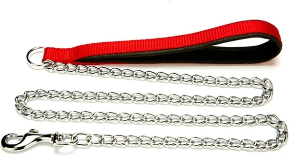 Doggie Konforlu Dokumadan El Yapımı Zincirli Köpek Gezdirme Kayışı 2,5x110cm - Red ürün görseli 1