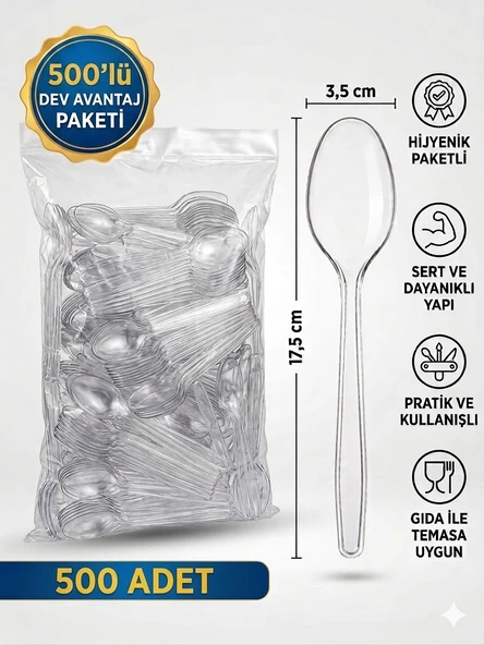 500 Adet Lüx Sert Plastik Kaşık ( TOPTAN FİYAT PAKETİ ) ürün görseli 1