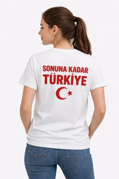 Kadın TÜRKİYE Ay Yıldız Baskılı Taraftar Forma T-Shirt - Beyaz ürün görseli 1