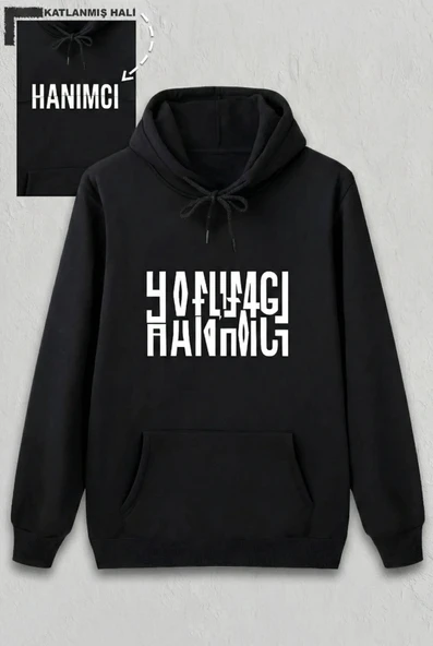 Sevgililer Günü Hanımcı Hediye Baskılı Oversize Kapüşonlu Sweatshirt - Siyah ürün görseli 1