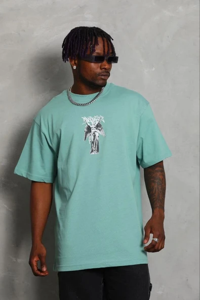Erkek Baskılı T-Shirt Kısa Kol Bisiklet Yaka Regular Fit Tişört - Mint Yeşili ürün görseli 1