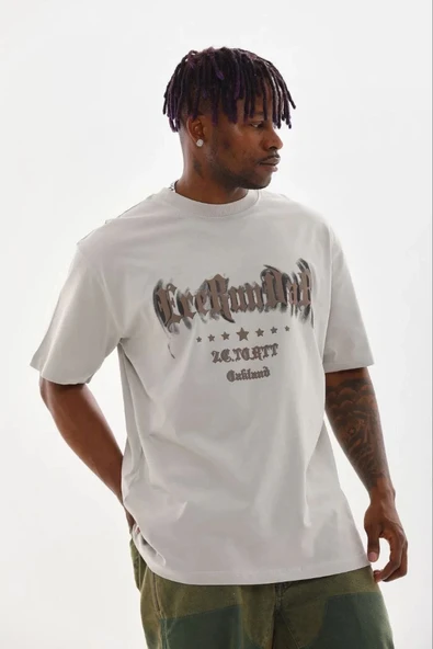 Erkek Baskılı T-Shirt Kısa Kol Bisiklet Yaka Regular Fit Tişört - Gri ürün görseli 1