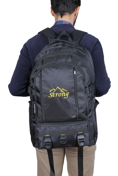 SR-02 Dağcı 17-18.4 Inch Laptop Bölmeli Büyük Boy Sırt Çantası,dağcı Çantası,seyahat Kamp Çantası SİYAH ürün görseli 1