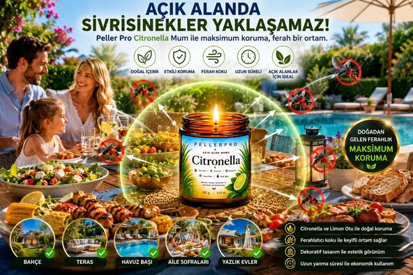 Sivrisinek Kovucu Açık Alanların Tercih Edilen Citronella& Limon Otu Mumu Bahçe ve Teras Mumu 100gr ürün görseli 1