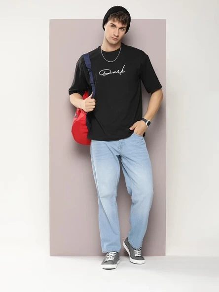 Erkek Baskılı T-Shirt Kısa Kol Bisiklet Yaka Regular Fit Rahat Kalıp Tişört - Siyah ürün görseli 1